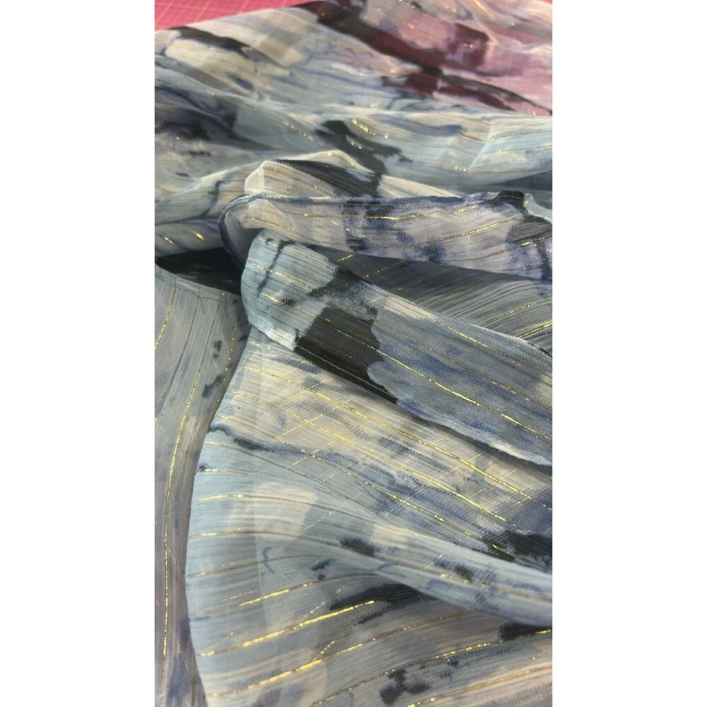Elegant Blue and Navy Blue with thin Gold Shimmery Stripes Sheer Scarf